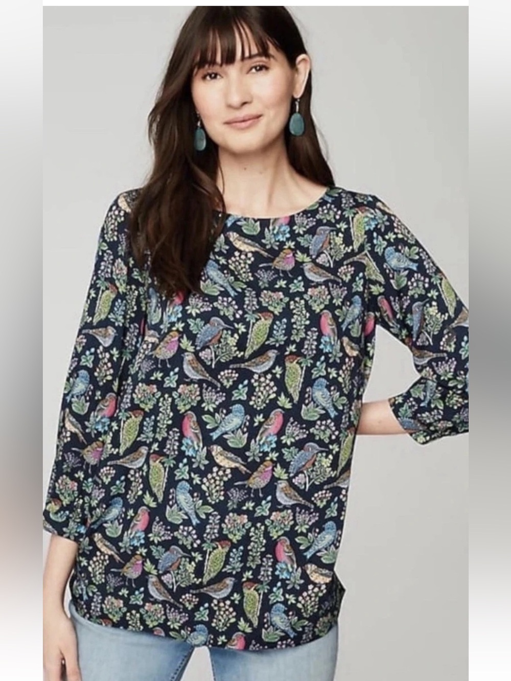 J. Jill Multicolor Bird Print Blouse Top, 100% Viscose, Women's 2X